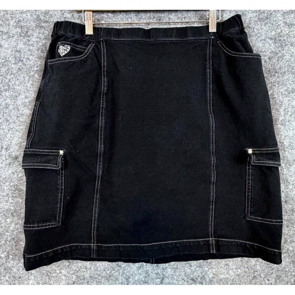 Dream Jeannes By Quacker Factory Cargo Skort Womens Large Black Rhinestone Heart